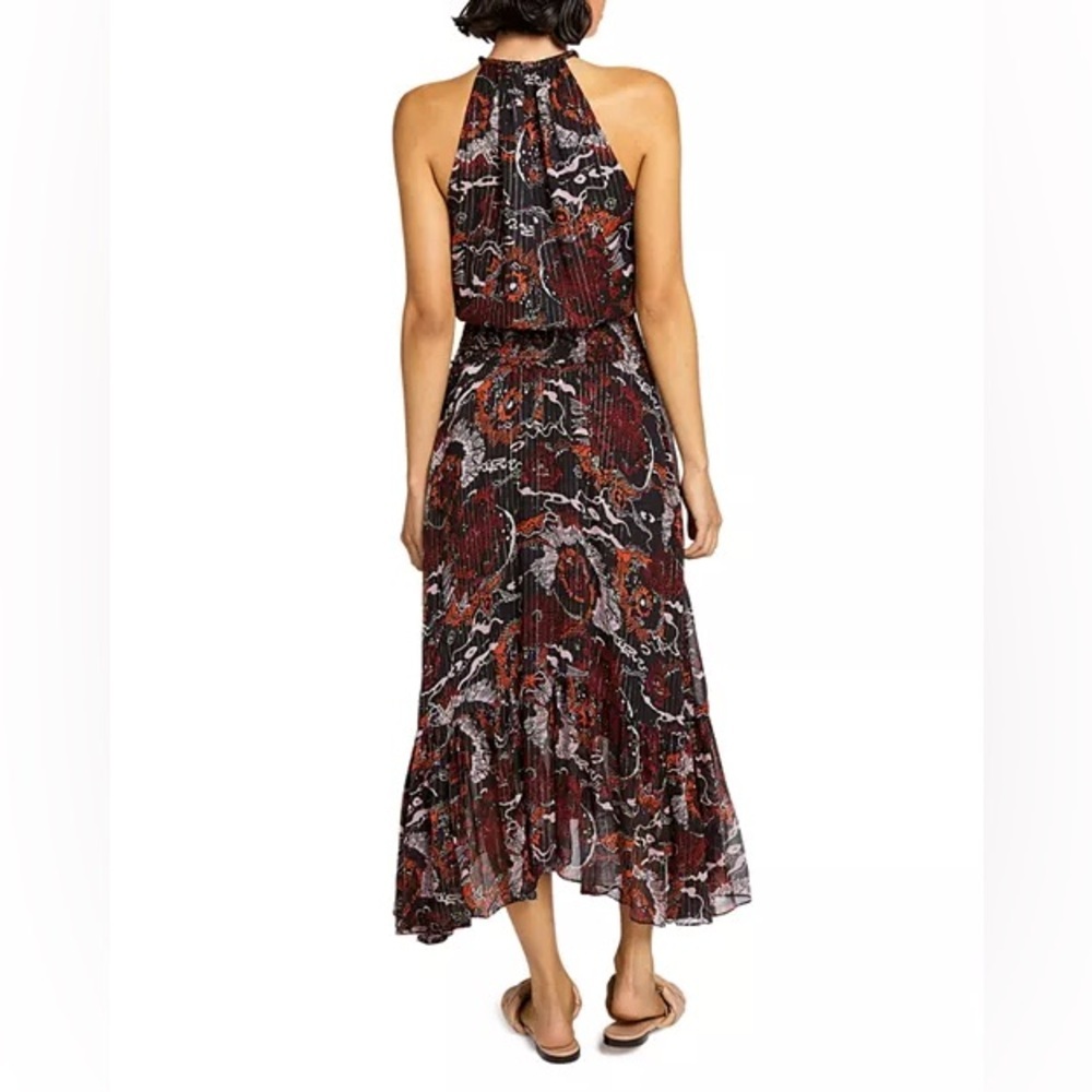 A.L.C. Bardot Silk Chiffon Printed Asymmetrical Halter Maxi Dress 4 - Picture 2 of 16